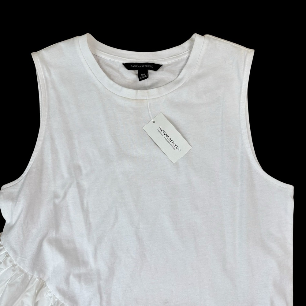 NWT Banana Republic Ruffle Hem Couture Tee Cotton Poplin Ruffle Sz XS Sleeveless - Picture 3 of 8